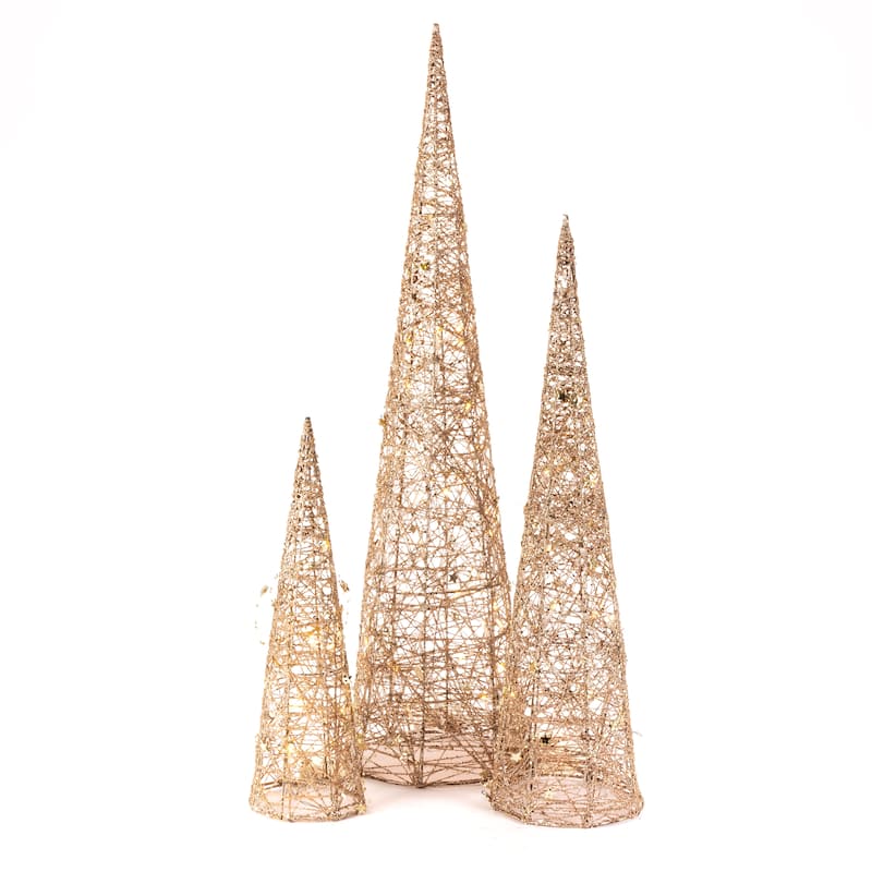 Set of 3 Lighted Holiday Cones - N/A