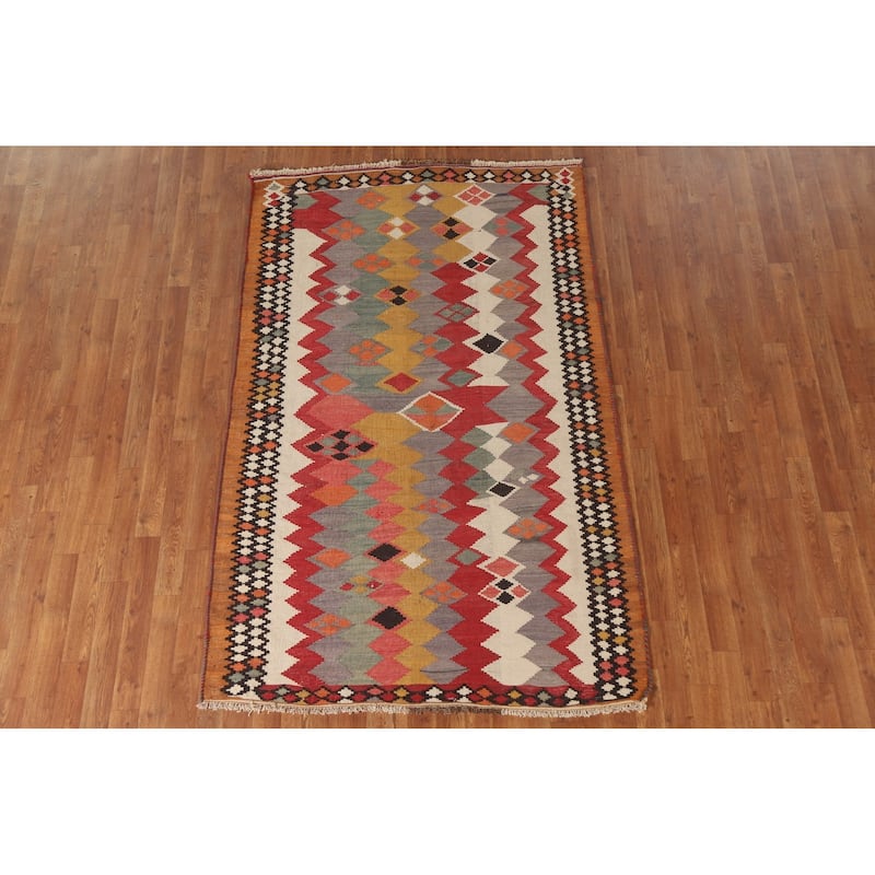 Vegetable Dye Flatweave Tribal Kilim Qashqai Persian Vintage Rug - 4'4"x 7'0"