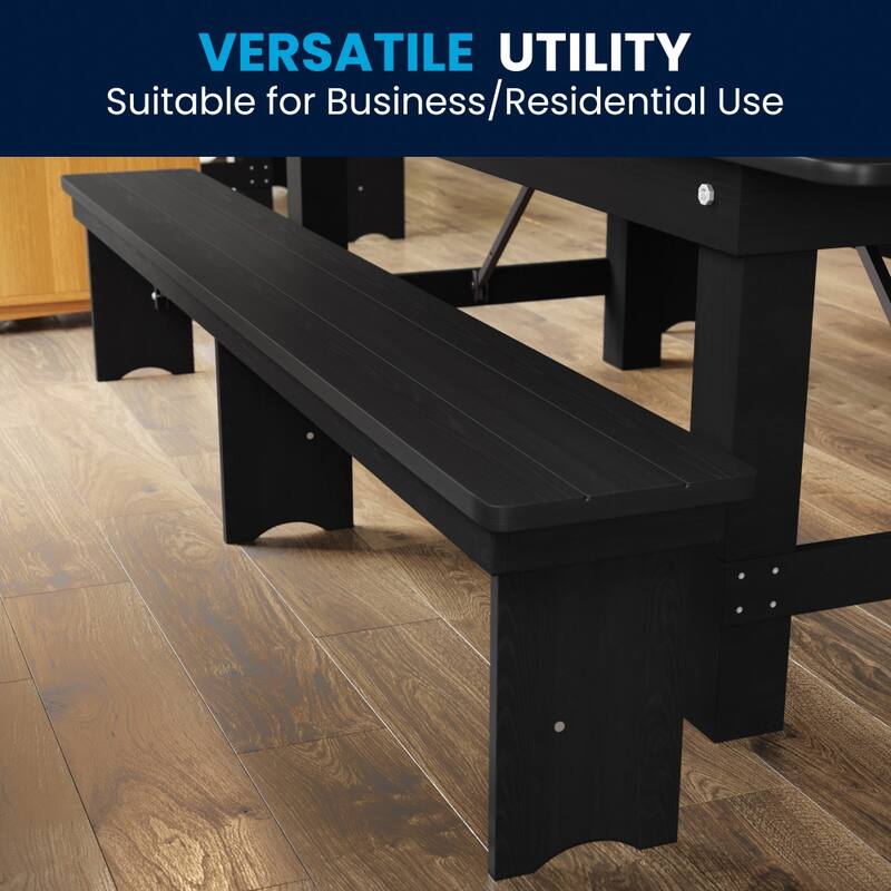 8' x 12" Antique Rustic Solid Pine Folding Farm Bench with 3 Legs