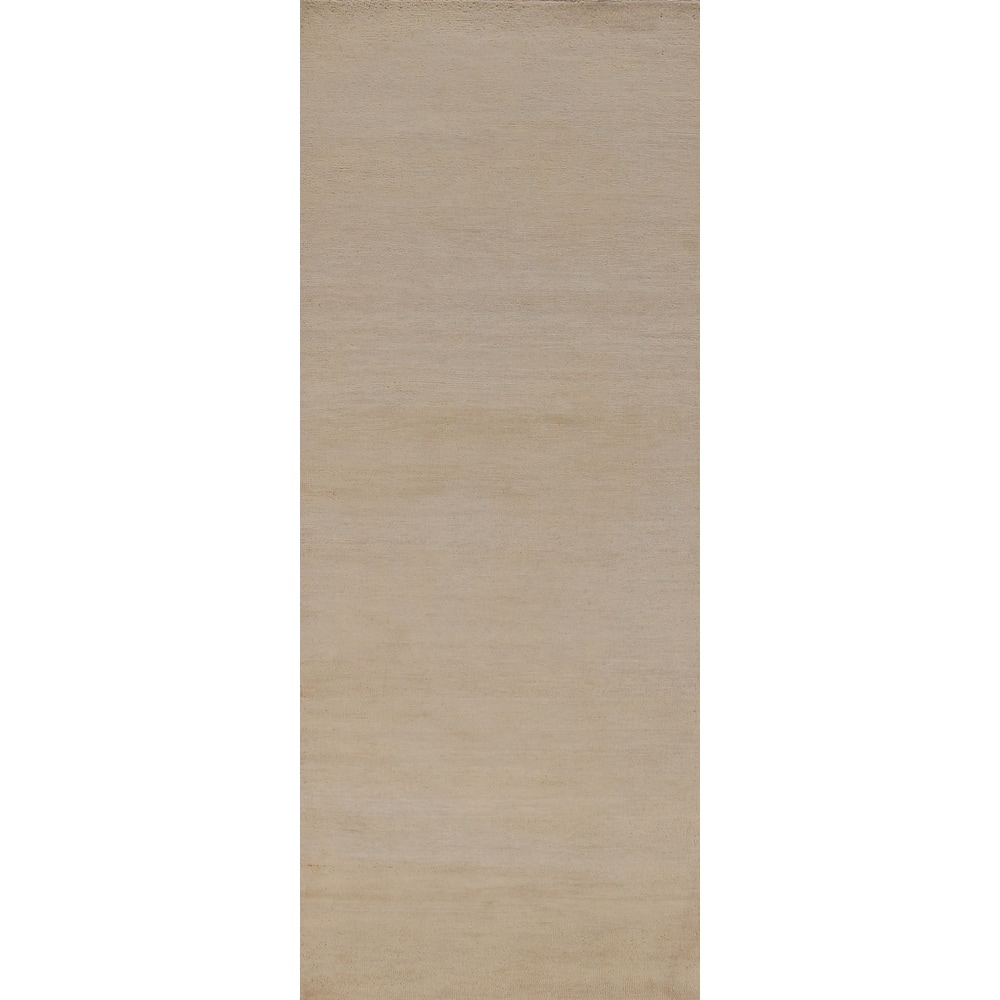 Hand Knotted Oriental 100% Wool Carpet Modern Solid Beige & Ivories Gabbeh Runner Rug - 8' 2'' X 2' 7''
