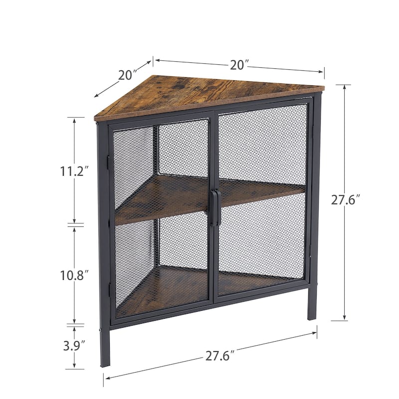 Javlergo Corner Table Modern Triangle 3-tier Storage Shelf with 2 Doors for Living Room Bedroom Office