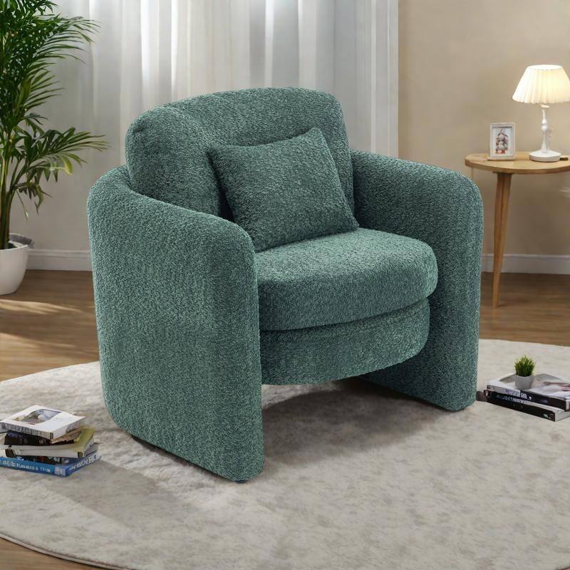 Chenille Round Corner Accent Chairs with Ergonomic Support and Tool-Free Assembly - Green