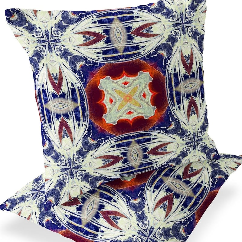 HomeRoots Set of Two 16" X 16" Blue and Orange Blown Seam Floral Indoor Outdoor Throw Pillow - 16.00' X '16.00' X '5.00