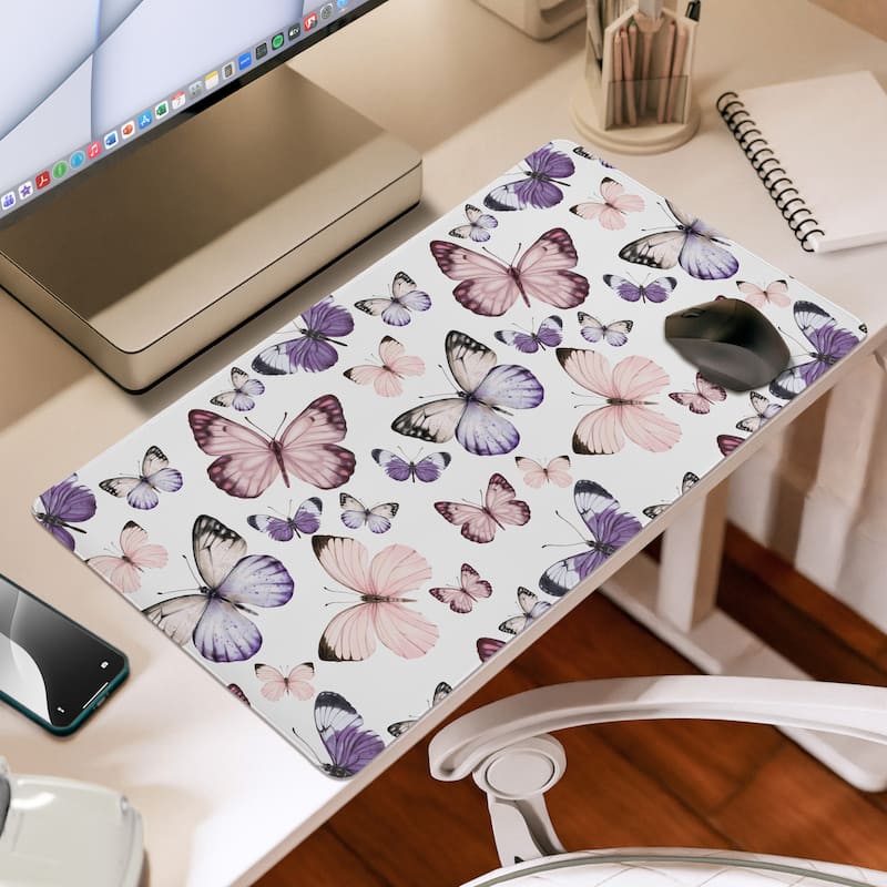 Sweet Jojo Designs Shabby Chic Butterfly Girl Large Mouse Pad Desk Mat - Pink & Purple Butterflies, Watercolor, Nature, Pastel