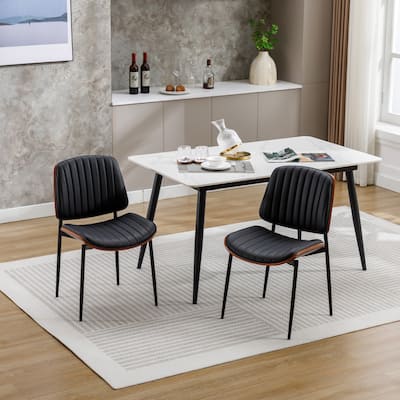 Dining Chairs Set of 2 Modern Retro Faux Leather Chair with Bentwood Upholstered Seat Metal Legs Adjustable Foot