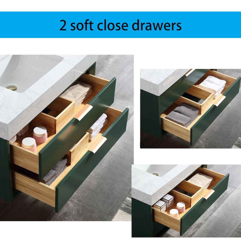 Modern LED 36''/48''/60'' White / Green Bathroom Vanity with Undermount Single / Double Sink