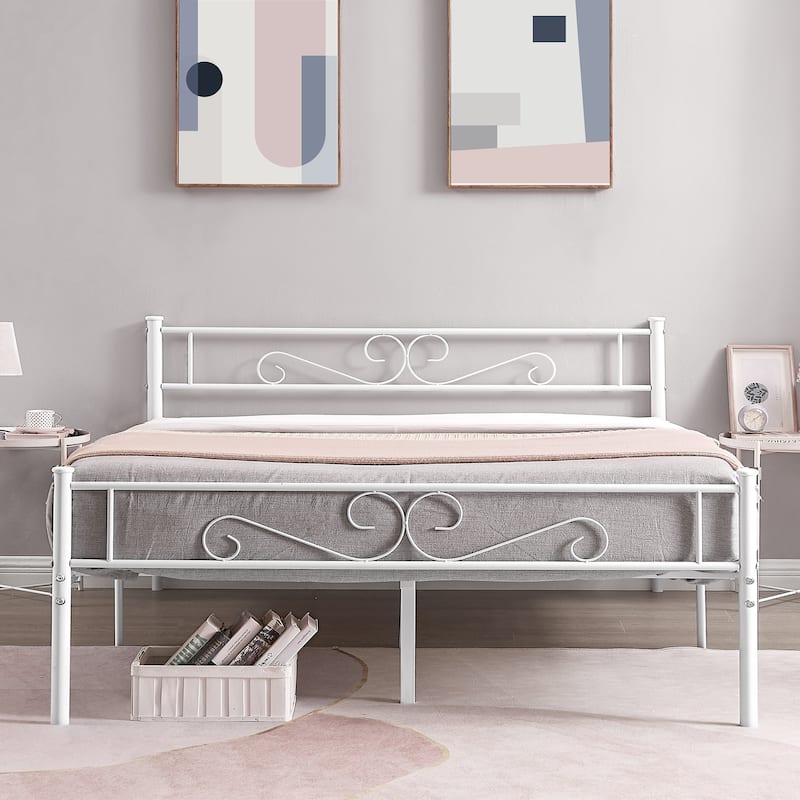 VECELO Premium Platform Bed Frame with Headboard,Easy Set-up Twin/Full/Queen Size Bed - White - Queen