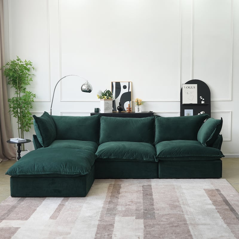 Modular Sectional Fabric Sofa,Extra Large L Shaped Couch with Reversible Chaise Modular Sectional Couch - Green