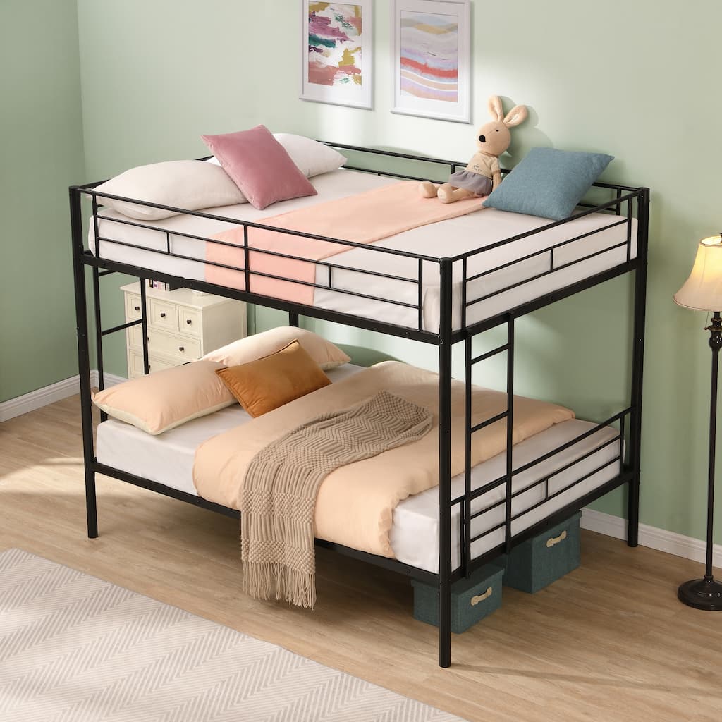 Full Over Full Metal Bunk Bed Heavy Duty Bunk Beds with 2 Side Ladders, Convertible Bedframe