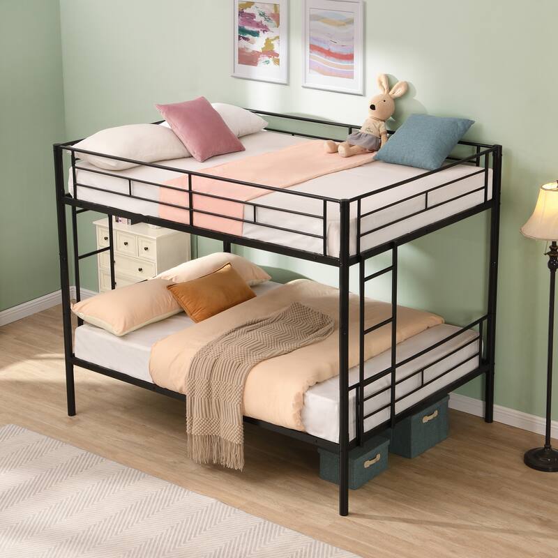 Full Over Full Metal Bunk Bed Modern Double Loft Bed with Ladder No Box Spring Needed for Children's Room Small Apartment