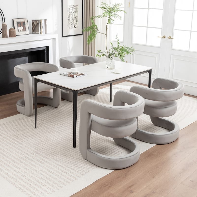 SEYNAR Modern Velvet E-Shaped Open Back Dining chair Set of 4 - Grey