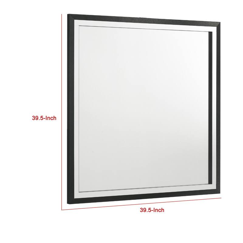 Jenny Square Dresser Mirror, Polished Chrome Trim, Black Wood-Melamine - Black, Chrome