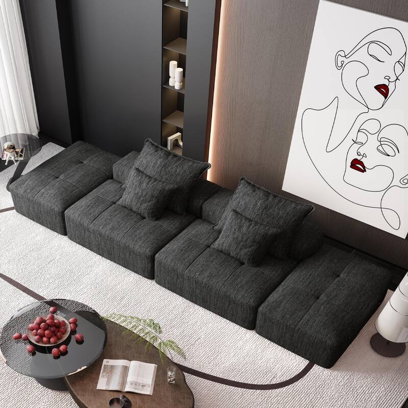 Modern Oversized Modular Chenille Sectional Sofa with 2 Ottomans and 2 Seat, 4 Pillows for Living Room