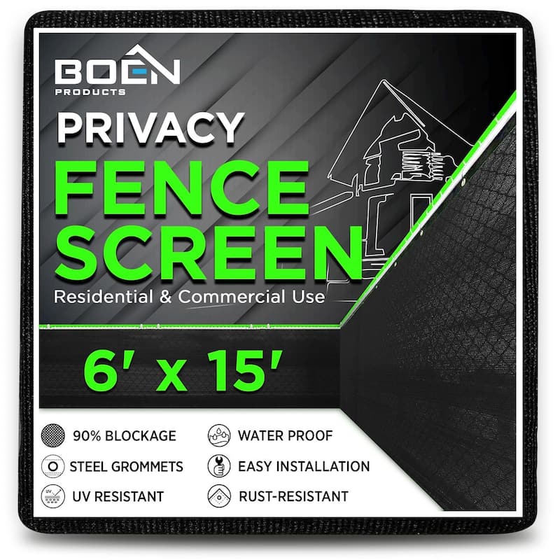 Boen Privacy Screen Netting Black 6' x 15' with Reinforced Grommets - N/A