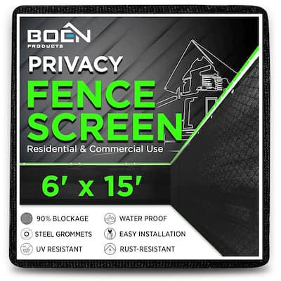 Boen Privacy Screen Netting Black 6' x 15' with Reinforced Grommets - N/A