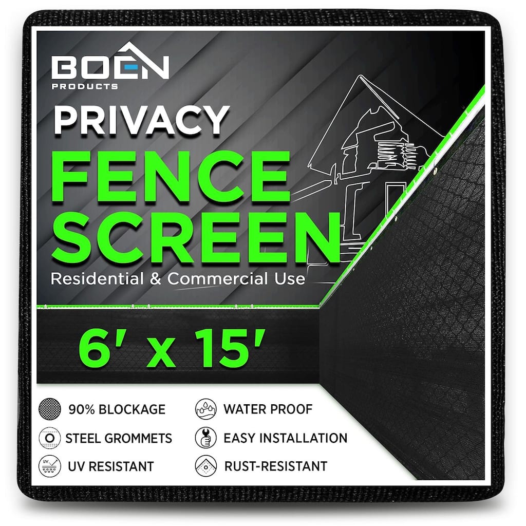 Boen Privacy Screen Netting Black 6' x 15' with Reinforced Grommets