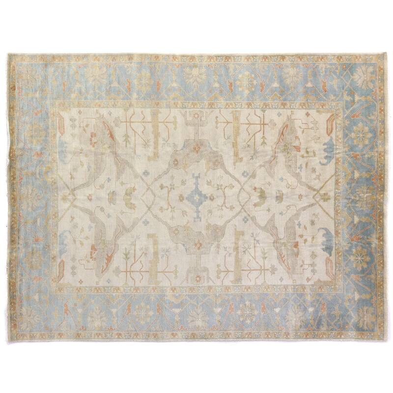Exquisite Rugs Turkish Oushak Ivory / Blue New Zealand Wool Rug (10' x 14'). - 10' x 14'