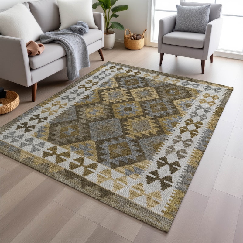 Machine Washable Indoor/ Outdoor Boho Global Chantille Rug