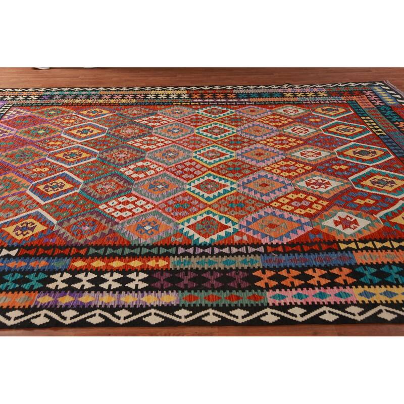 Kilim Oriental Area Rug Hand-Woven Tribal Reversible Wool Carpet - 10'0"x 12'8"