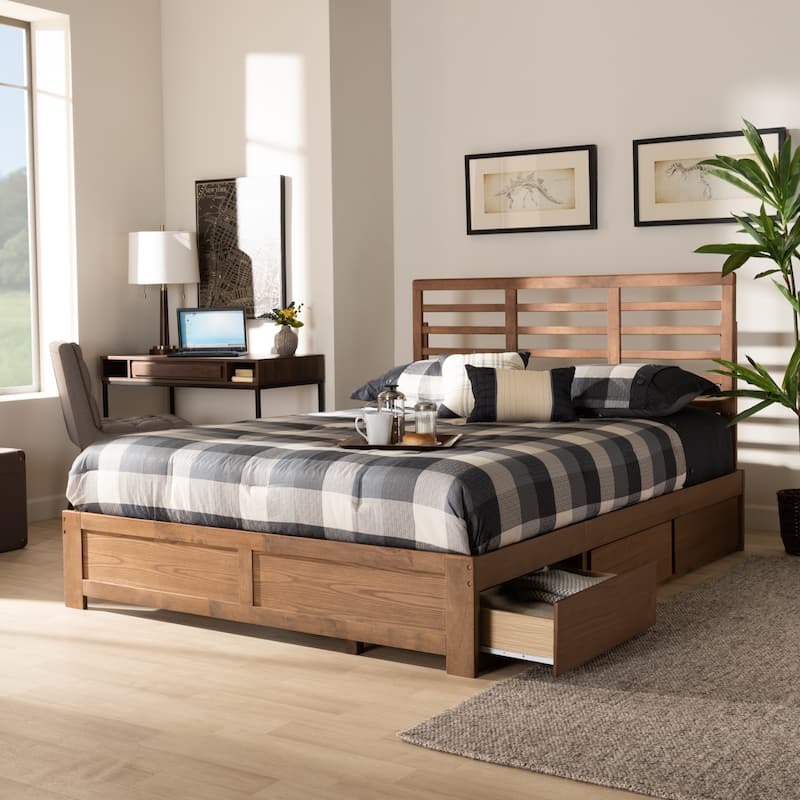 Piera Ash Brown Finished Wood 3-Drawer Platform Storage Bed