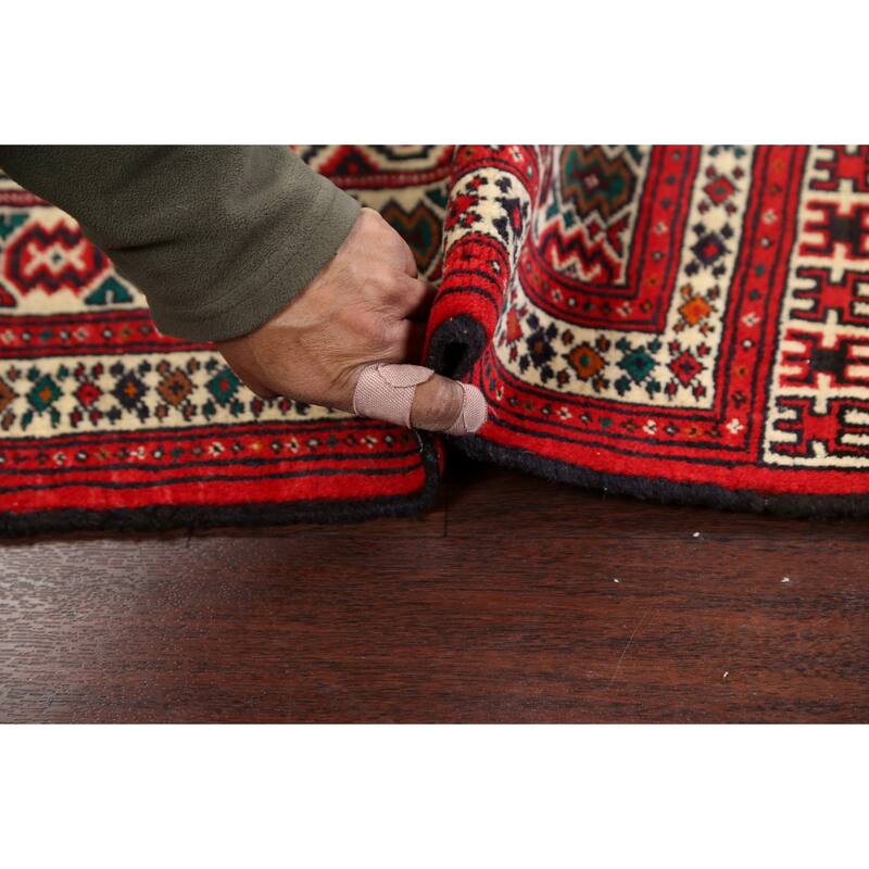 Geometric Persian Balouch Wool Area Rug Handmade Bedroom Carpet - 3'1" x 3'11"