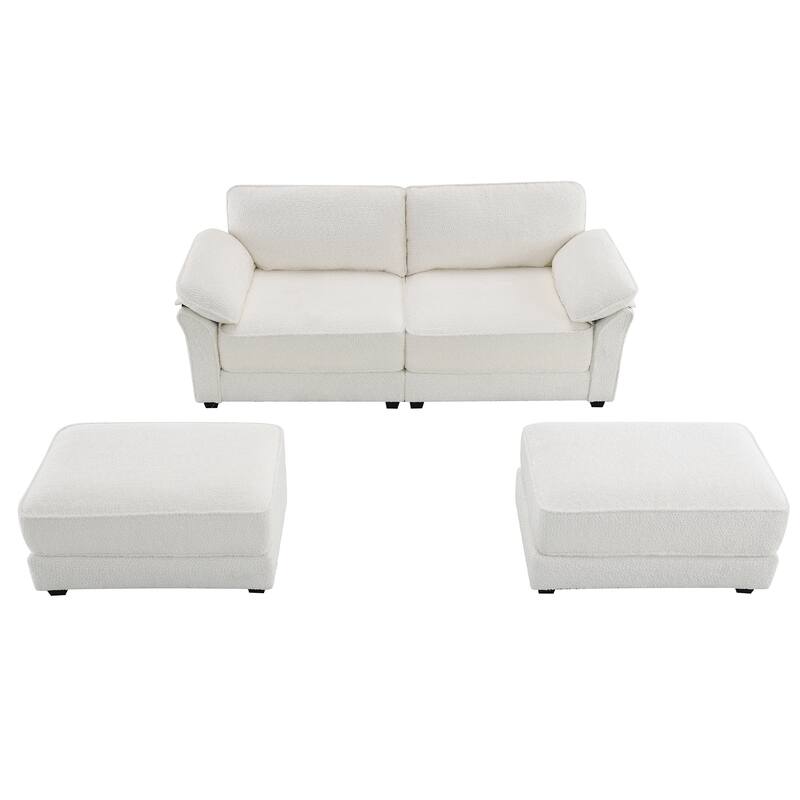 White 81'' Convertible 4-Seat Modular Sectional Sofa with Loveseat and Ottoman, Flexible Design for Living Room or Office