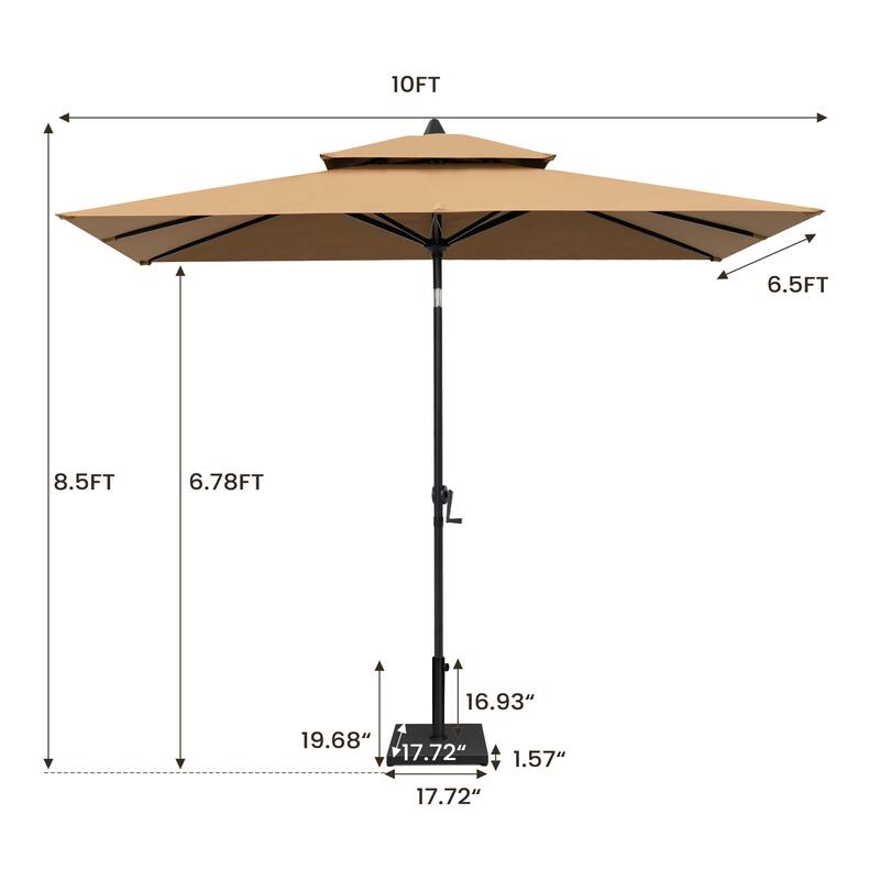 VredHom 10 x 6.5 Ft Double Top Market Patio Umbrella with Tilt-and-Crank