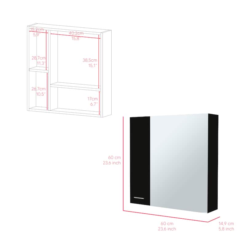 Prague 23.6" W x 23.6" H Mirror Medicine Cabinet, Single Door with 4 Interior Shelves for Bathroom Storage