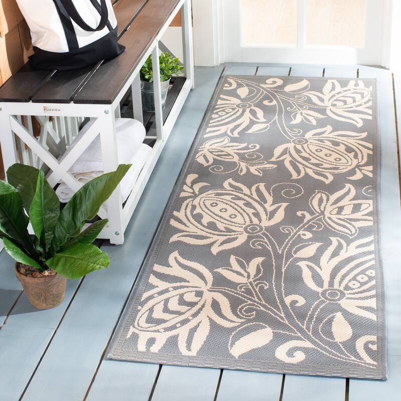 SAFAVIEH Courtyard Nasima Indoor/ Outdoor Patio Backyard Rug - 2'3" x 10' Runner - Grey/Natural
