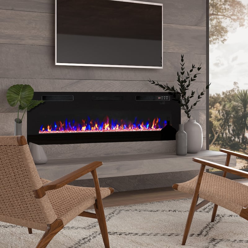 Bossin 30 to 72 inch Electric Fireplace Ultra-Thin and Silence Linear Recessed Wall Mounted Fireplace with Remote Control