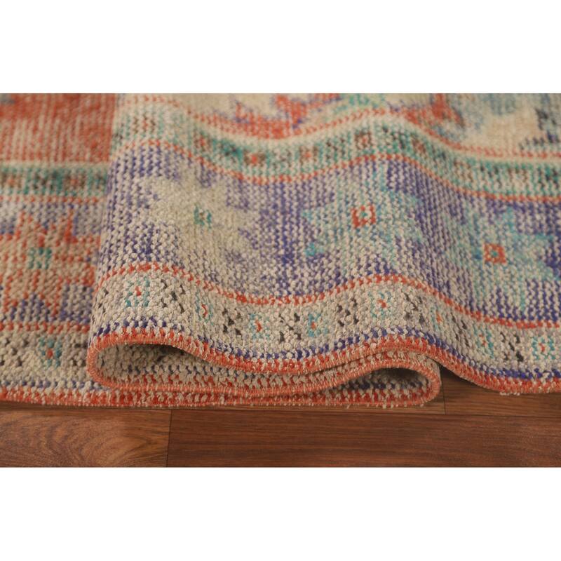 Distressed Orange Sparta Turkish Vintage Area Rug Handmade Wool Carpet - 5'4" x 9'3"
