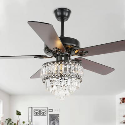 Bella Depot 52" Modern Crystal Ceiling Fan with Remote and Light Kit ,3-speed Reversible Blades