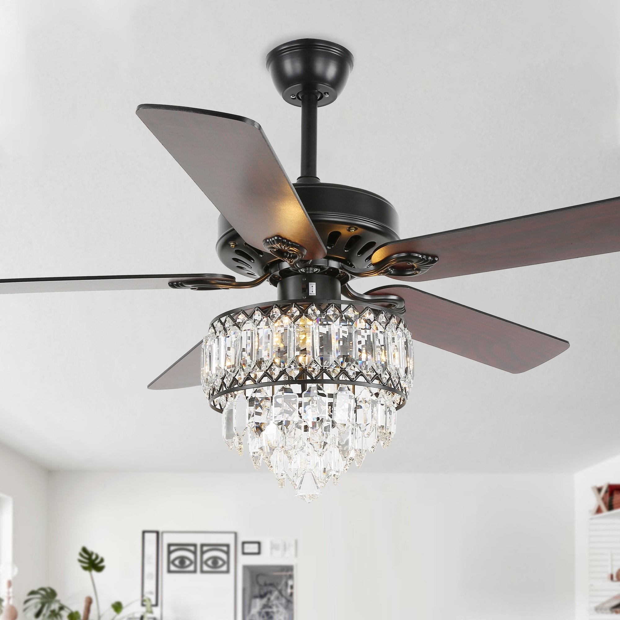 Bella Depot 52" Modern Crystal Ceiling Fan with Remote and Light Kit ,6-speed Reversible Blades with DC Motor