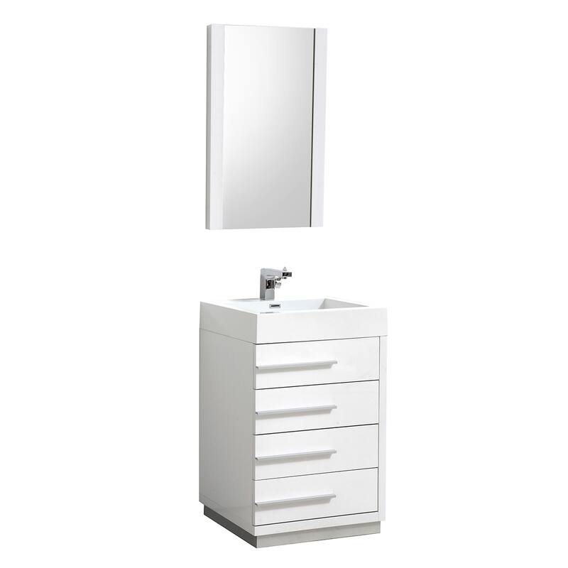 Blossom 24" All-Wood Vanity w/ Acrylic Sink & Mirror, Freestanding - 24 Inch - Glossy White