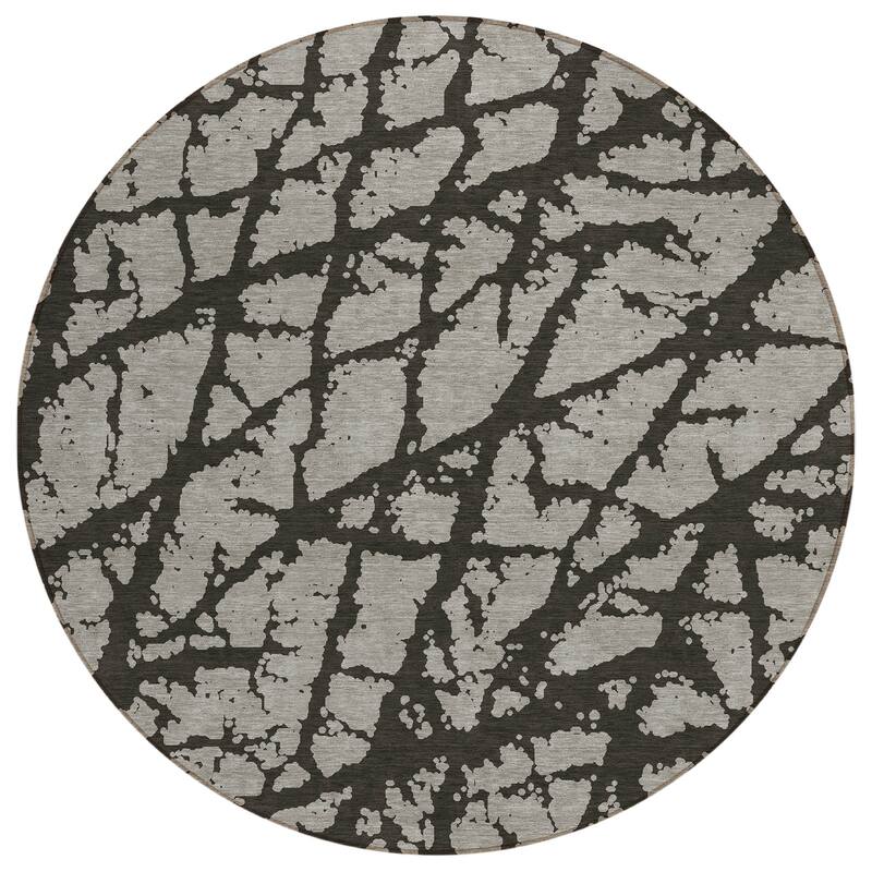 Machine Washable Indoor/ Outdoor Transitional Gray Crackle Chantille Rug