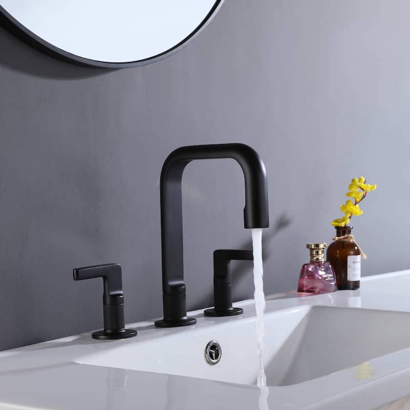 Widespread Bathroom Faucet 3 Holes Modern 8 Inch Bathroom Sink Faucet Double Handle Modern Basin Vanity Faucets Taps With Valve - Matte Black