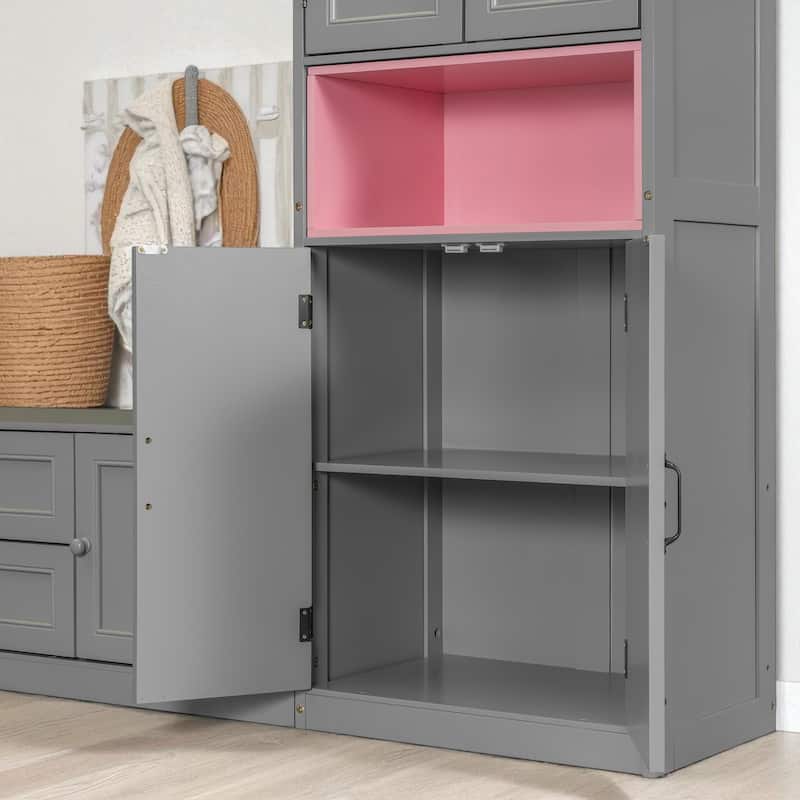 Twin Size Murphy Bed with TV Stand, 2 Storage Drawers, Shelves & Cabinets, Foldable Wooden Bed for Bedroom or Apartment