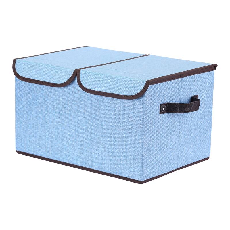 Fabric Storage Bin Cube with Handle and Lid, Collapsible Storage Basket for Shelves Closet Organizing Clothes Books - Blue