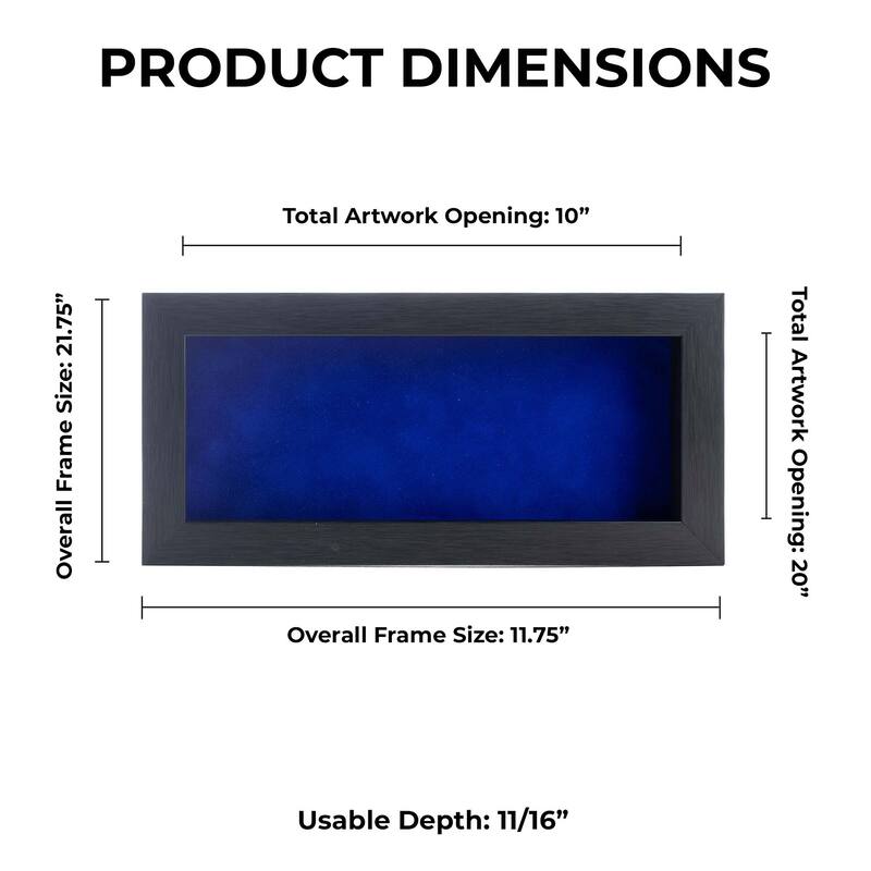 10x20 Shadow Box Frame Charcoal Gray Wood | With a 3/4" Usable Display Depth | Includes a Royal Blue Real Suede Texture