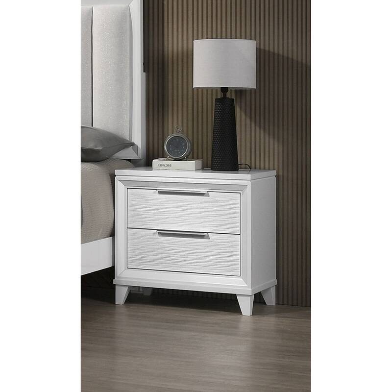 Contemporary White Textured Finish 2-Drawer Storage Nightstand Wooden Bedroom Furniture - White