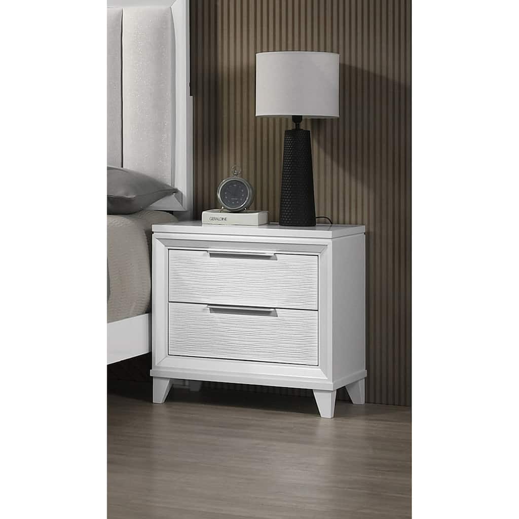 Contemporary White Textured Finish 2-Drawer Storage Nightstand Wooden Bedroom Furniture