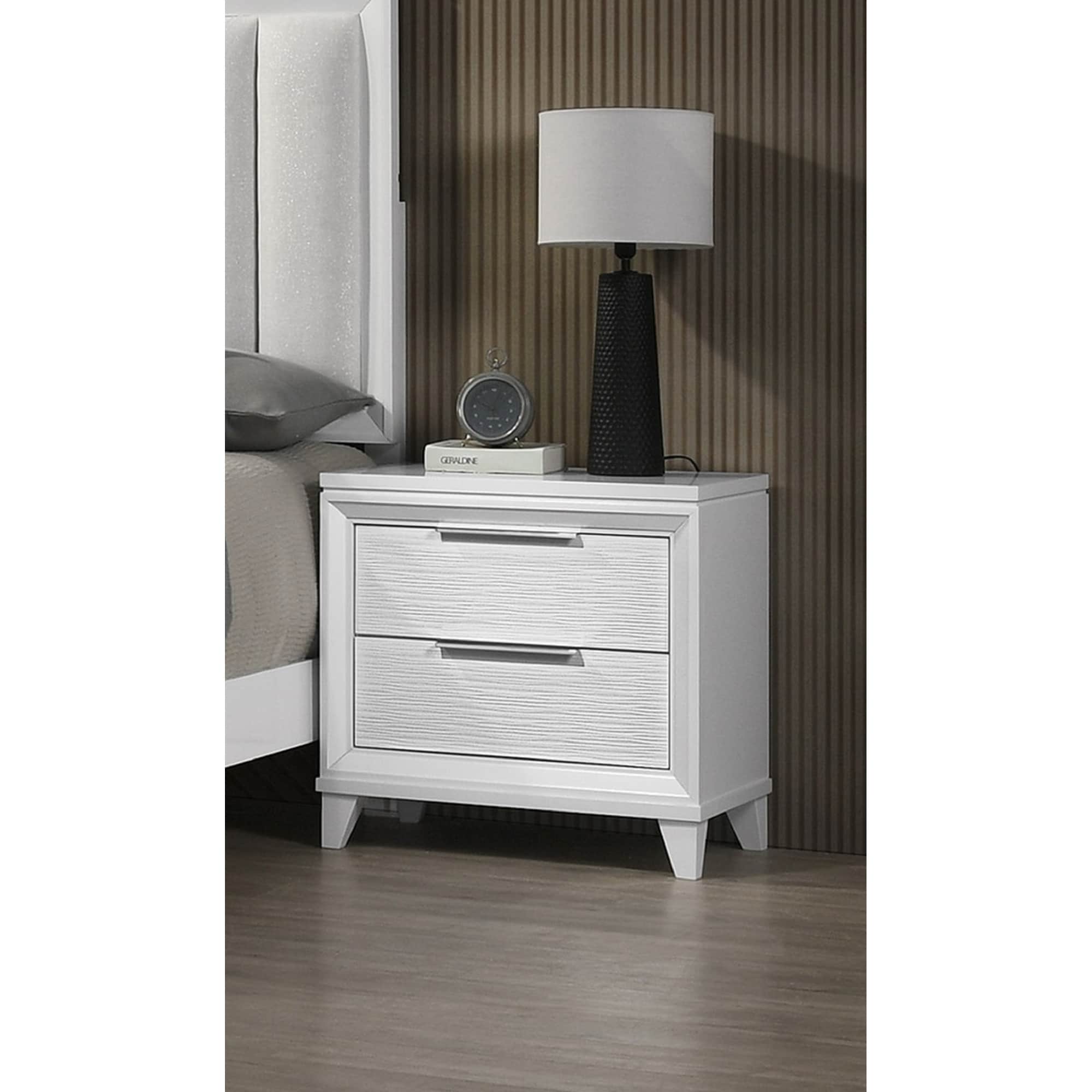 Contemporary White Textured Finish 2-Drawer Storage Nightstand Wooden Bedroom Furniture