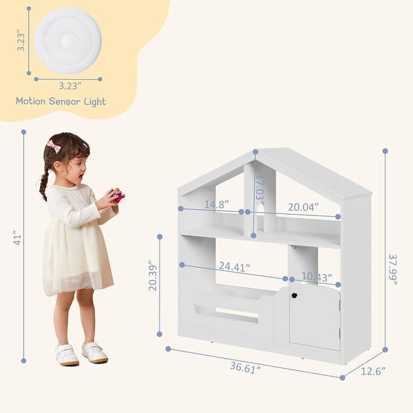 2-Tier Kids Bookshelf, Toy Storage Organizer with Motion Sensor Light