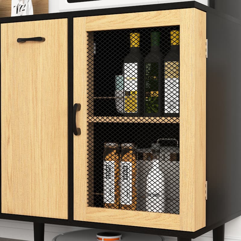 Kitchen Buffet Cabinet with Wine Rack, Coffee Bar Cabinet with Charging Station, Freestanding Storage Cabinet for Liquor