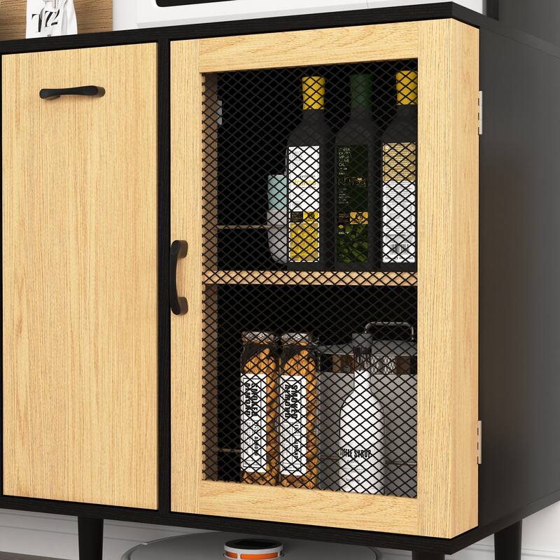 Kitchen Pantry Cabinet with Storage Doors, Coffee Bar Cabinet with Power Outlet, Buffet Sideboard Cabinet with Wine Rack