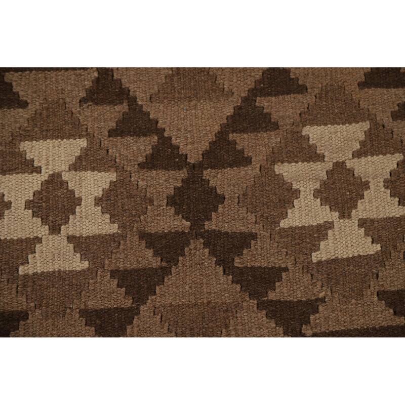 Hand Woven Oriental 100% Wool Carpet Southwestern Geometric Brown Kilim Area Rug - 9' 4'' X 6' 11''