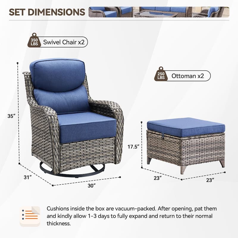 Outdoor Swivel Chairs with 6-Inch Thick Cushions for Garden