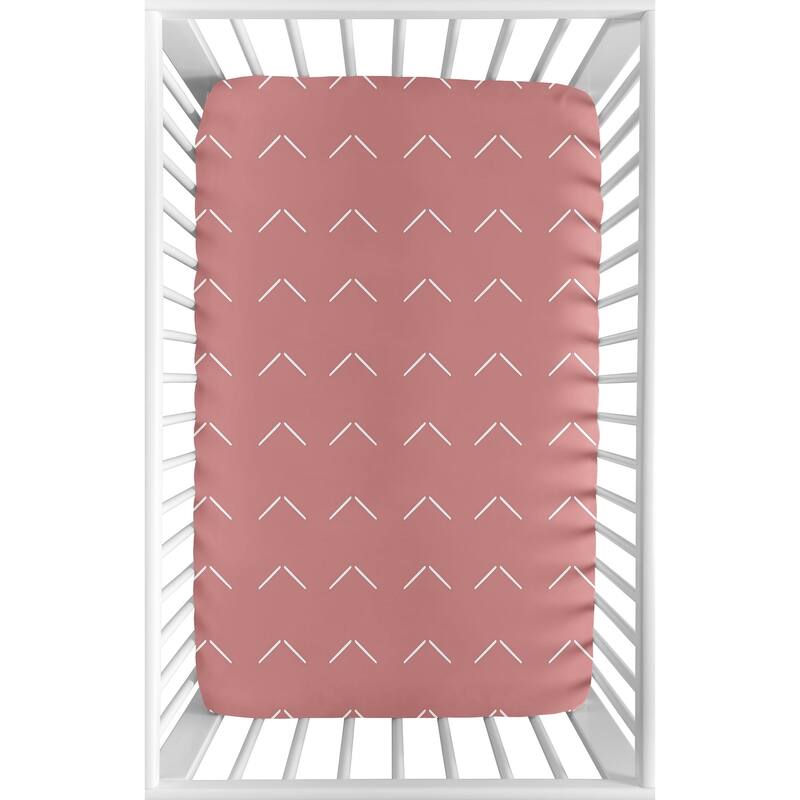 Sweet Jojo Designs Mauve Pink Boho Arrow Girl Fitted Mini Portable Crib Sheet Dark Rose Ivory Bohemian Farmhouse Shabby Chic