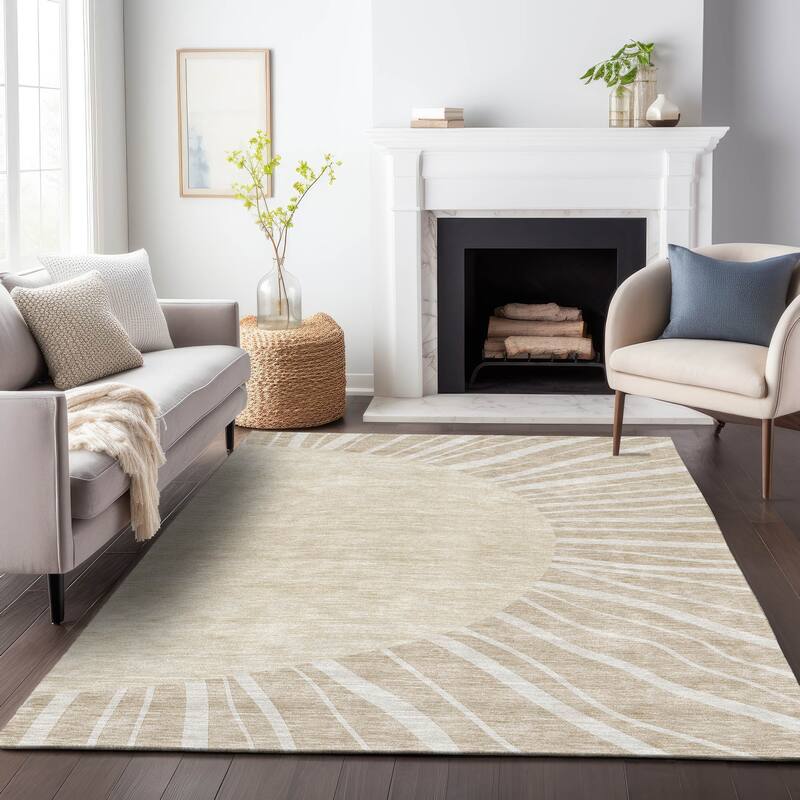 Premium Washable Super Soft Contemporary Rays Mayfield Rug - Beige - 8' x 10' - Rectangle