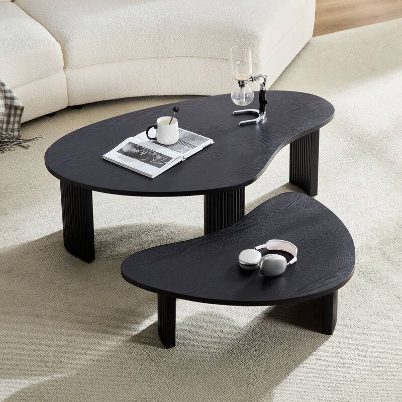 2-Piece Modern Irregular Shape Coffee Table Set for Living Room, Easy Assembly, Nesting Coffee Tables